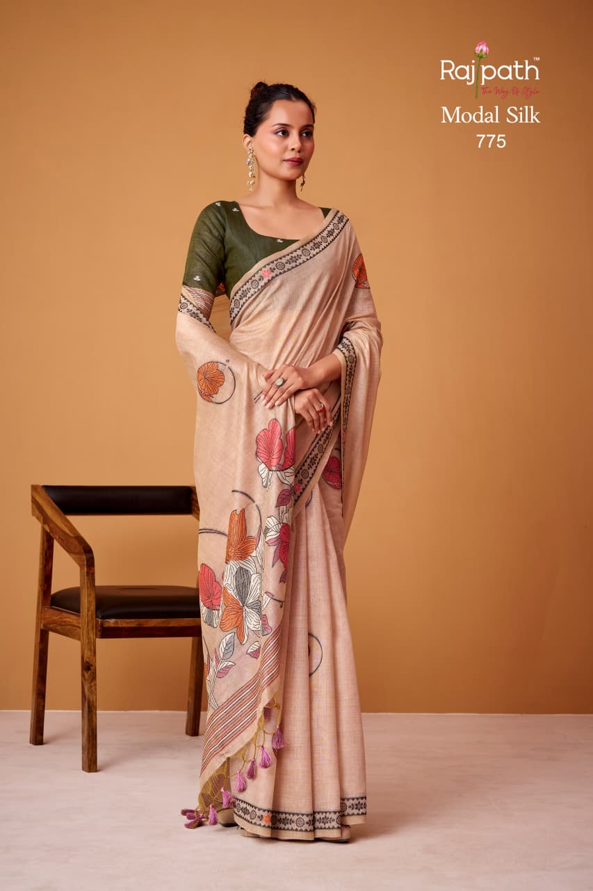 Rajpath Silver Pearls Silk Jamdani Cotton Festive Wear Saree