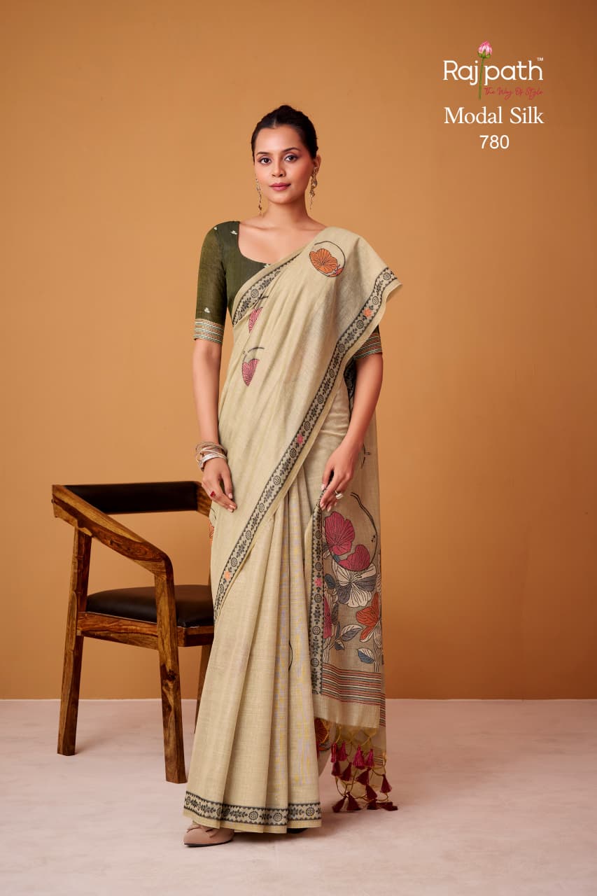 Rajpath Silver Pearls Silk Jamdani Cotton Festive Wear Saree