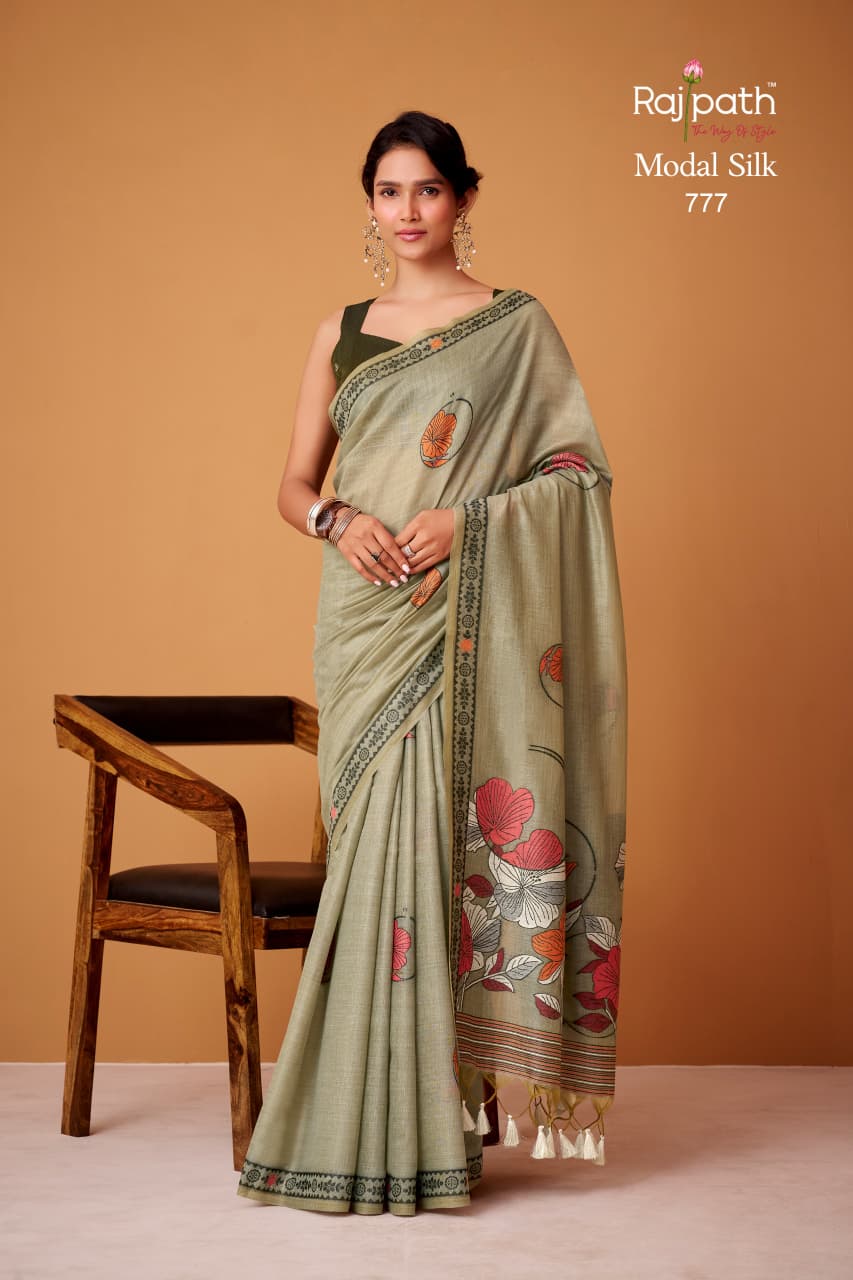 Rajpath Silver Pearls Silk Jamdani Cotton Festive Wear Saree