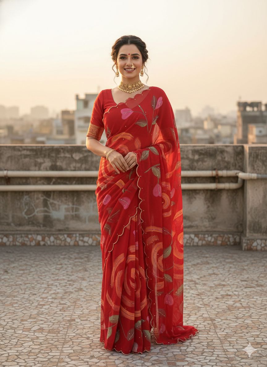 Vt 755 T Georgette Printed Festival Wear Saree