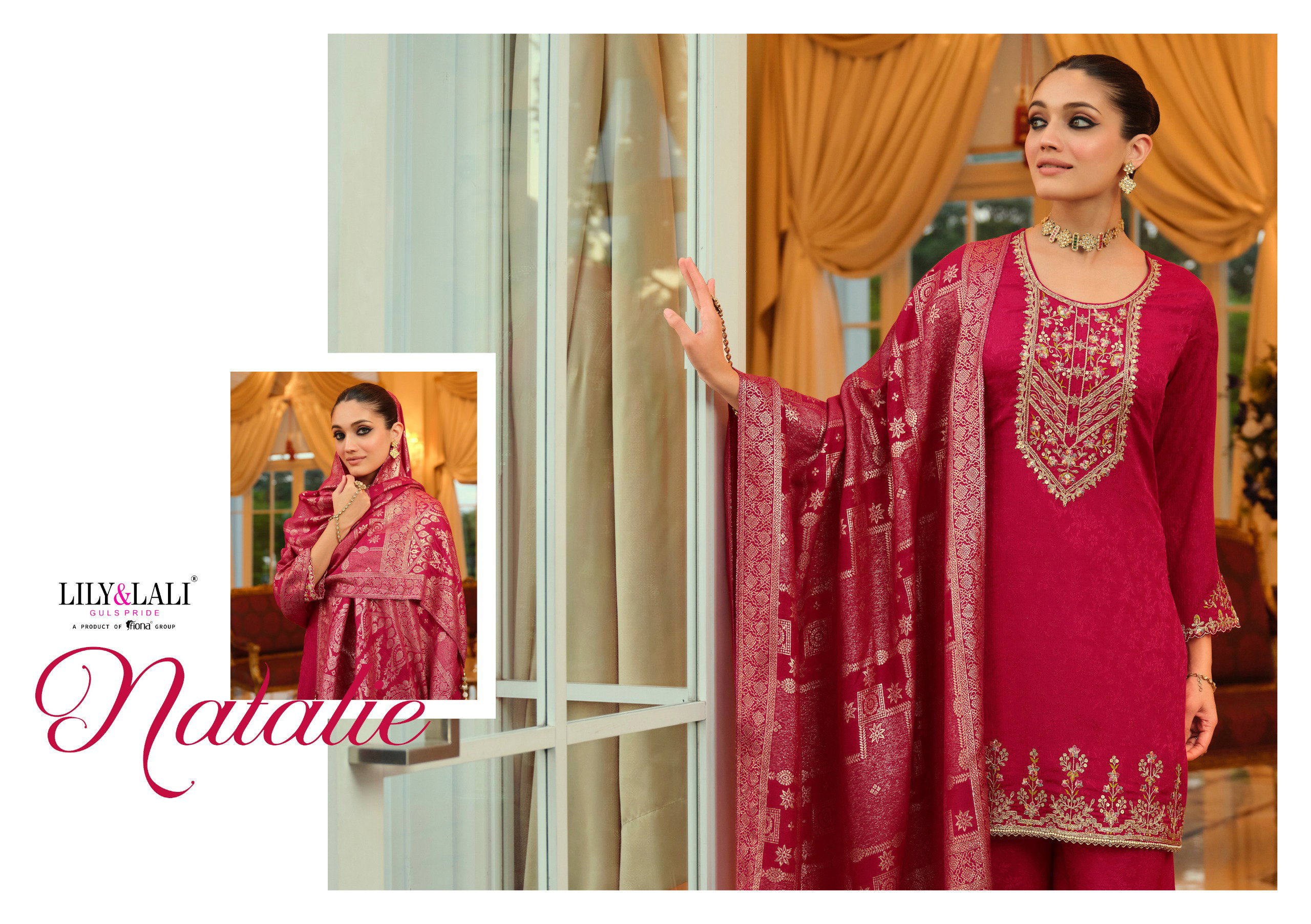 Lily And Lali Natalie Jacquard Chinon Silk Embroidery Hand Work Kurti Bottom With Dupatta