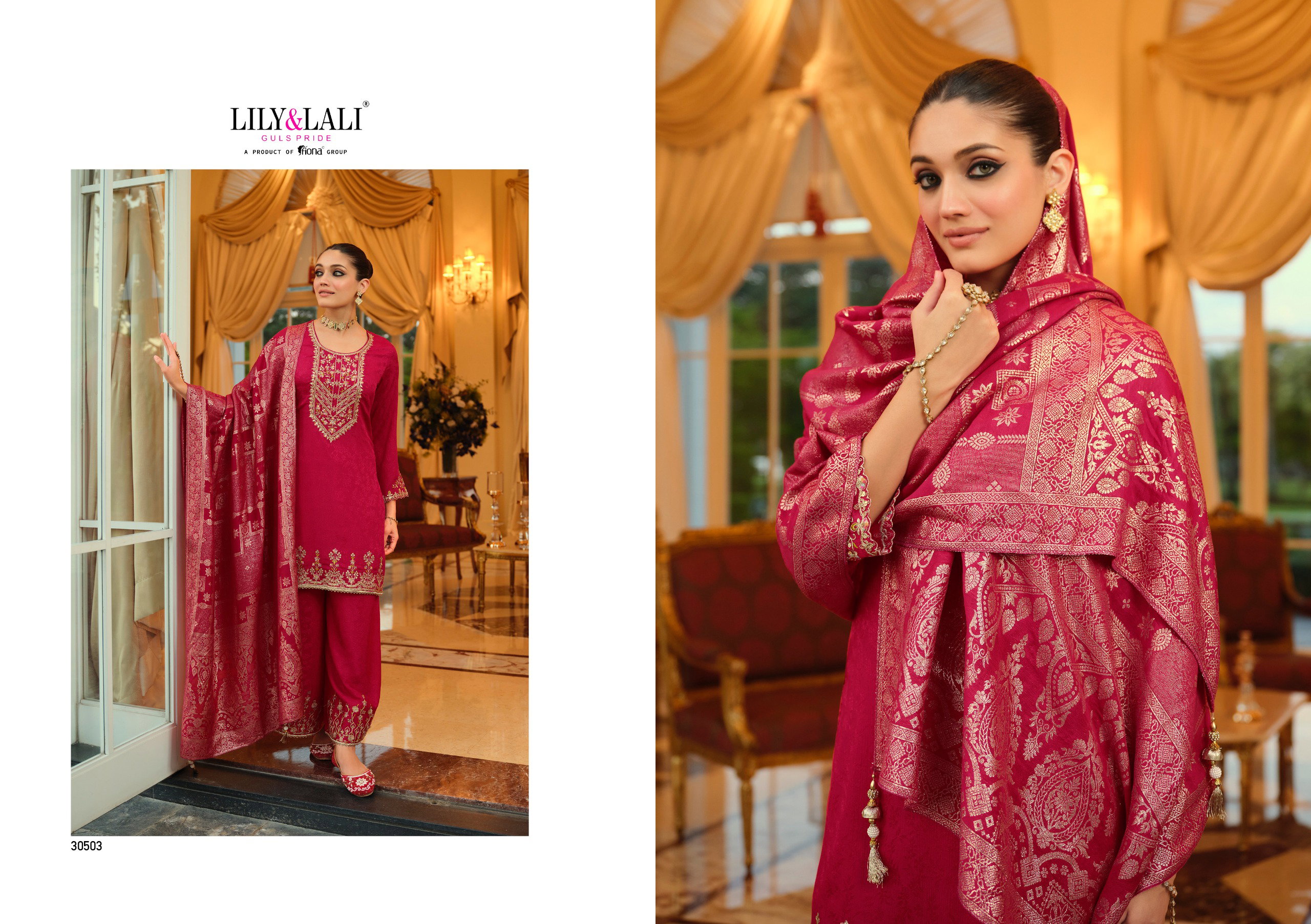Lily And Lali Natalie Jacquard Chinon Silk Embroidery Hand Work Kurti Bottom With Dupatta