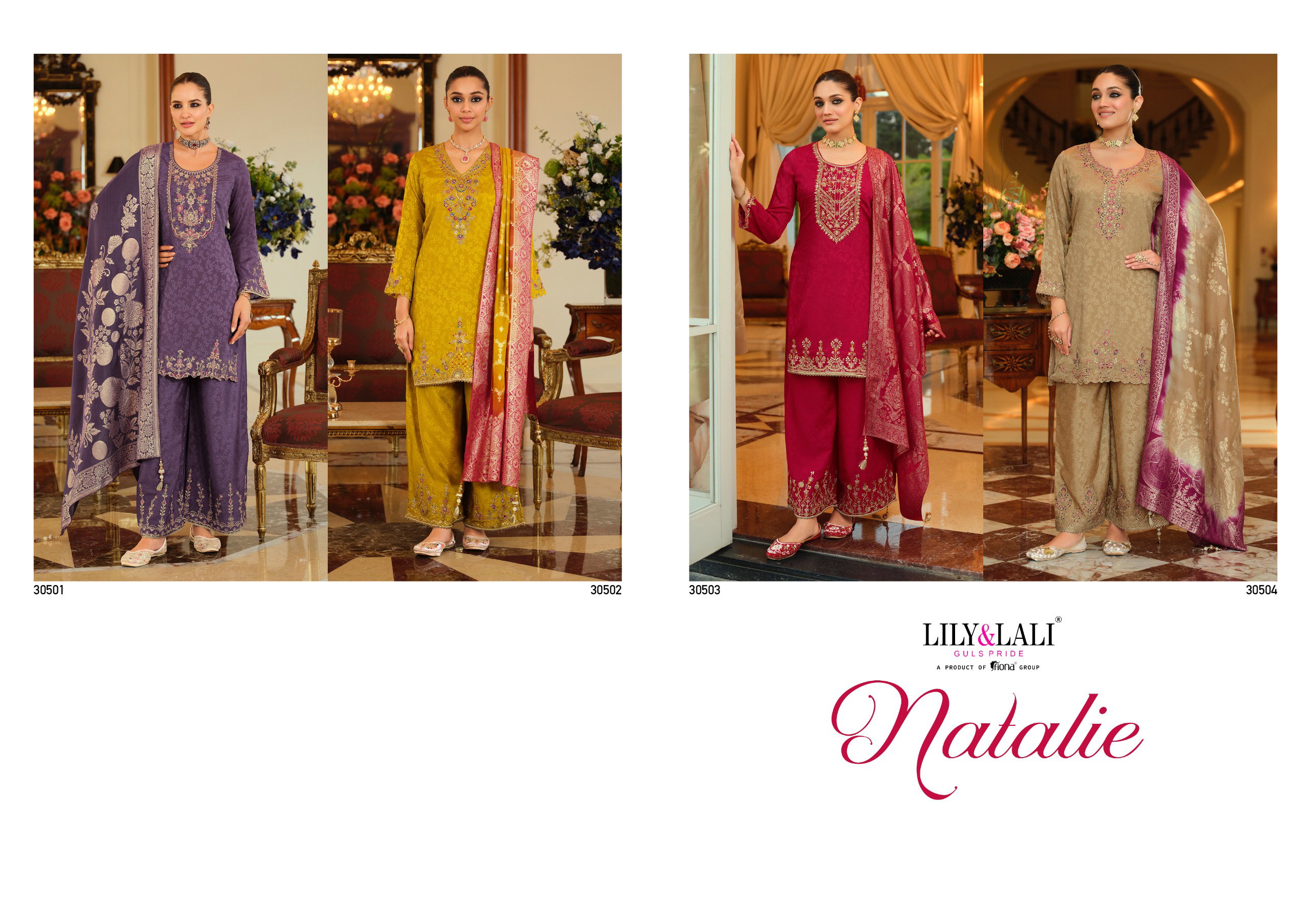 Lily And Lali Natalie Jacquard Chinon Silk Embroidery Hand Work Kurti Bottom With Dupatta
