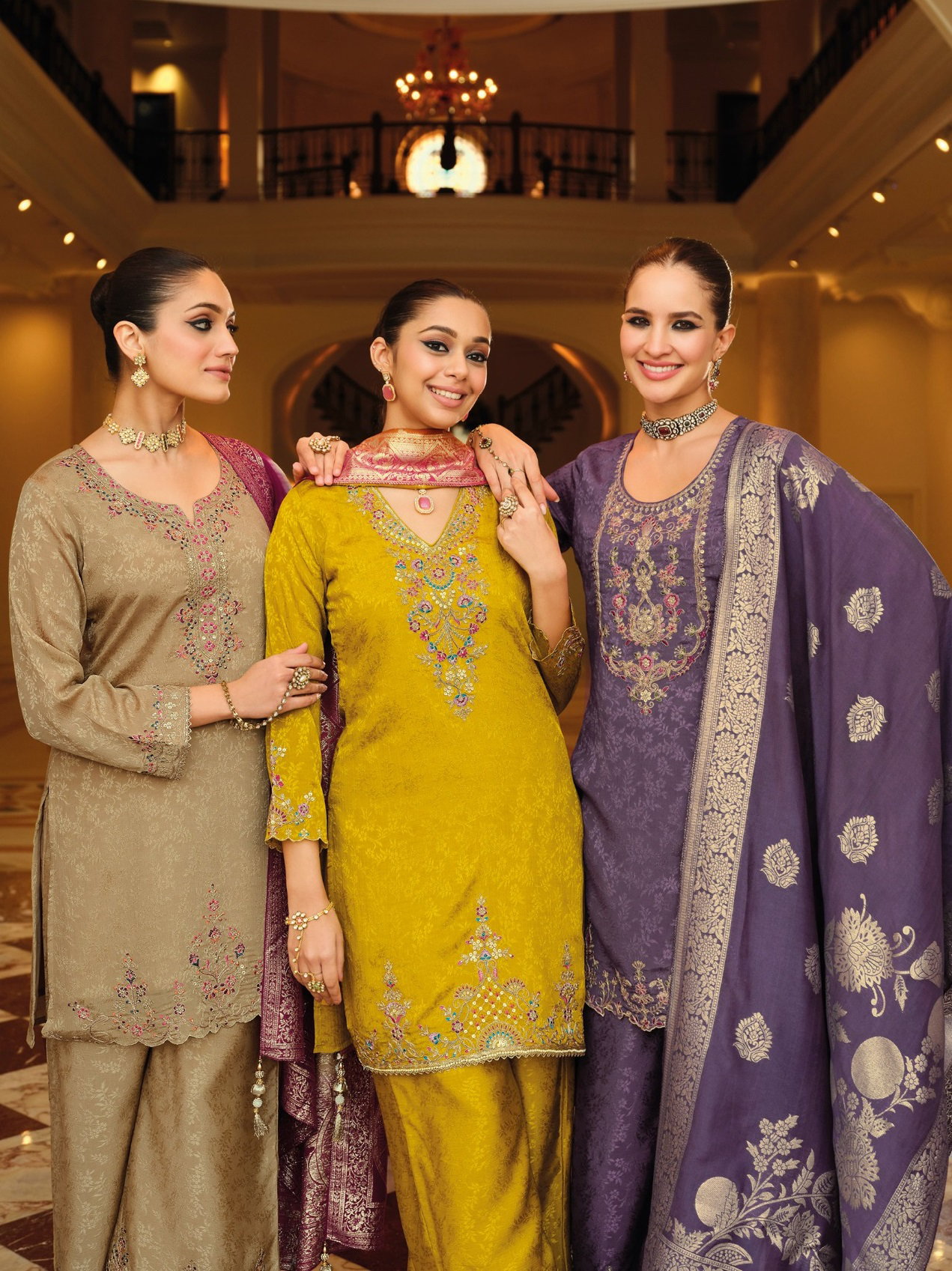 Lily And Lali Natalie Jacquard Chinon Silk Embroidery Hand Work Kurti Bottom With Dupatta