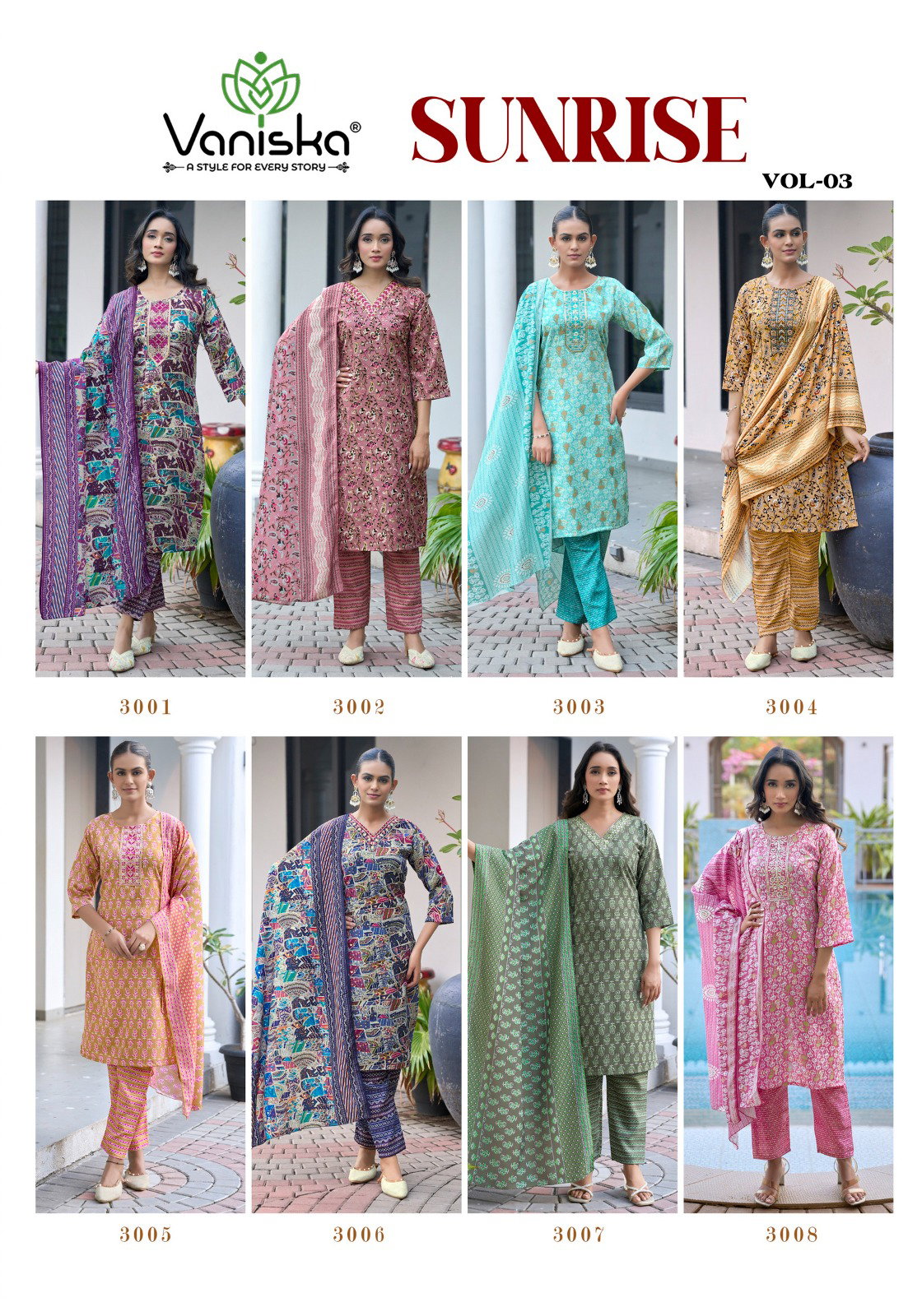 Vaniska Sunrise Vol 3 Capsul Foil Print Kurti Pant And Dupatta Collection
