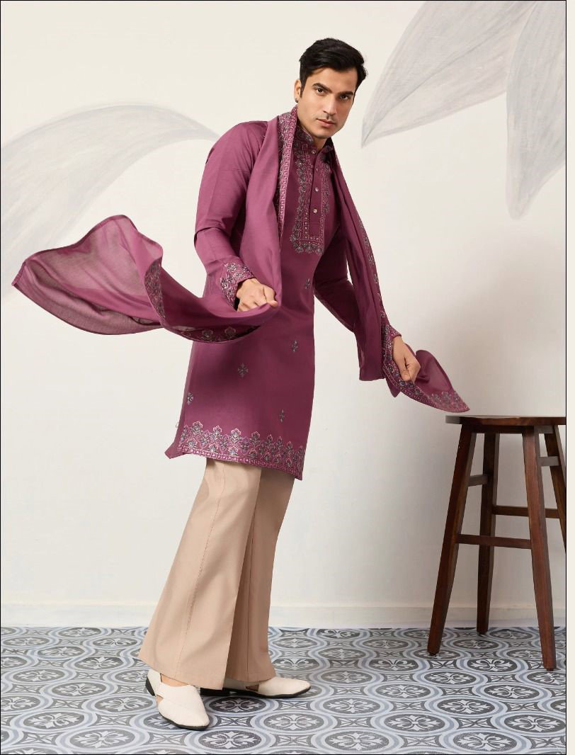 Shubhvastra Ethnic Drape Viscose Silk ThreadWork Kurta Pant And Dupatta