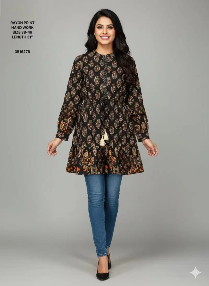 Naisha K 612 Rayon With Print Casual Wear Short Top Collection