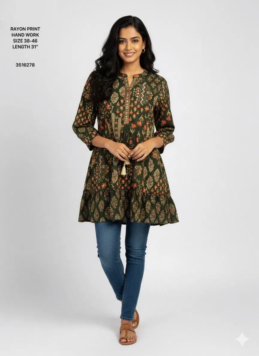Naisha K 612 Rayon With Print Casual Wear Short Top Collection