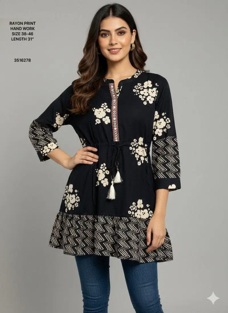 Naisha K 612 Rayon With Print Casual Wear Short Top Collection