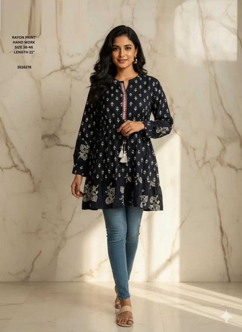 Naisha K 612 Rayon With Print Casual Wear Short Top Collection