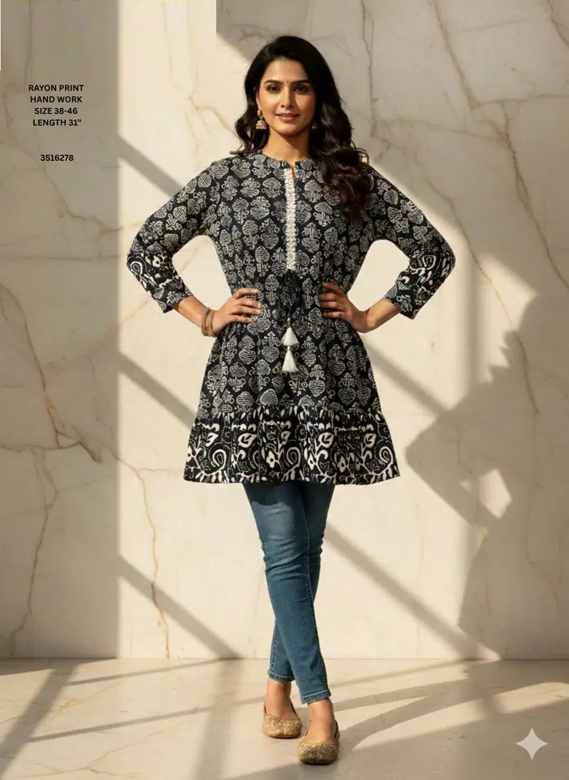 Naisha K 612 Rayon With Print Casual Wear Short Top Collection