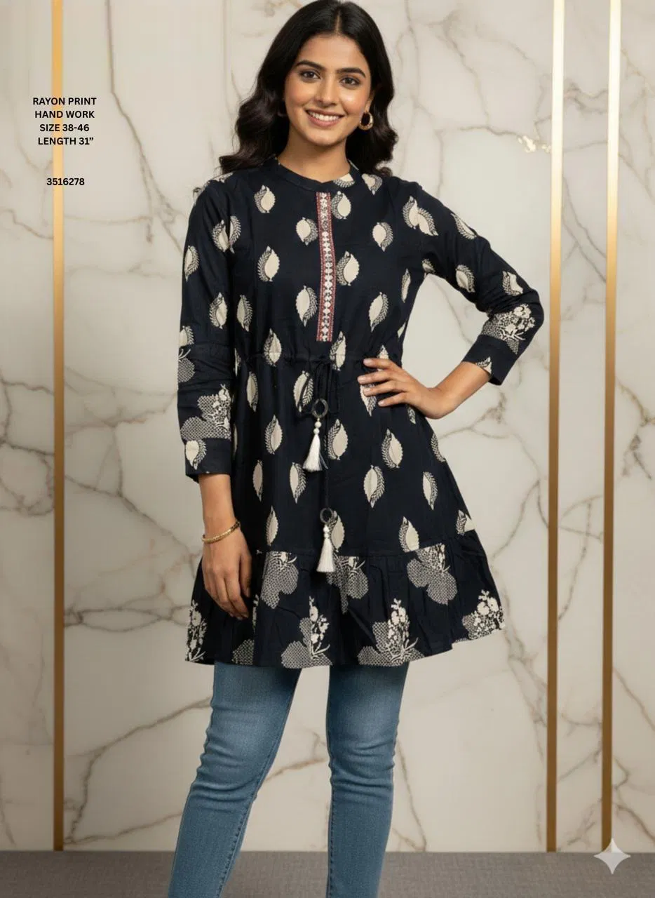 Naisha K 612 Rayon With Print Casual Wear Short Top Collection