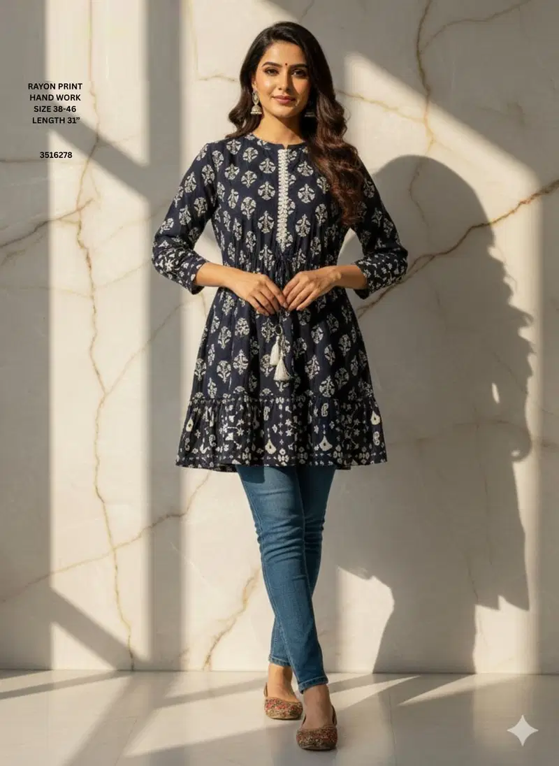 Naisha K 612 Rayon With Print Casual Wear Short Top Collection