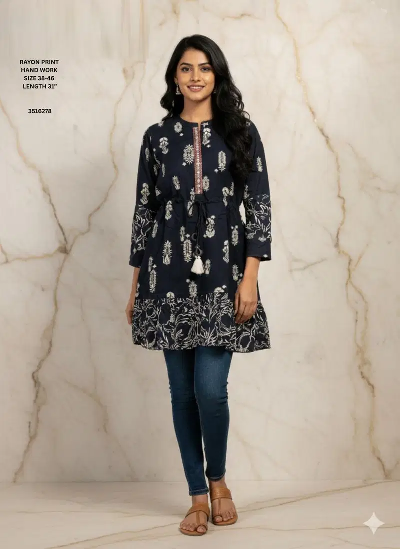 Naisha K 612 Rayon With Print Casual Wear Short Top Collection