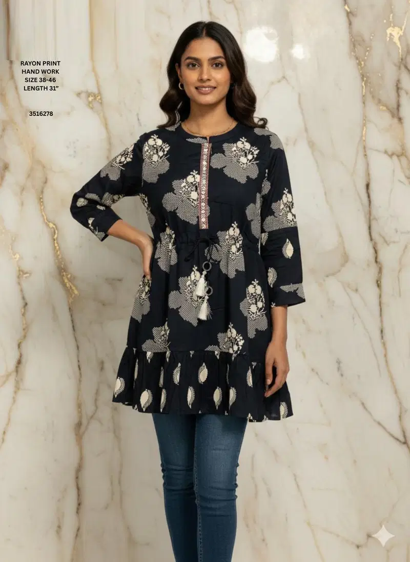 Naisha K 612 Rayon With Print Casual Wear Short Top Collection
