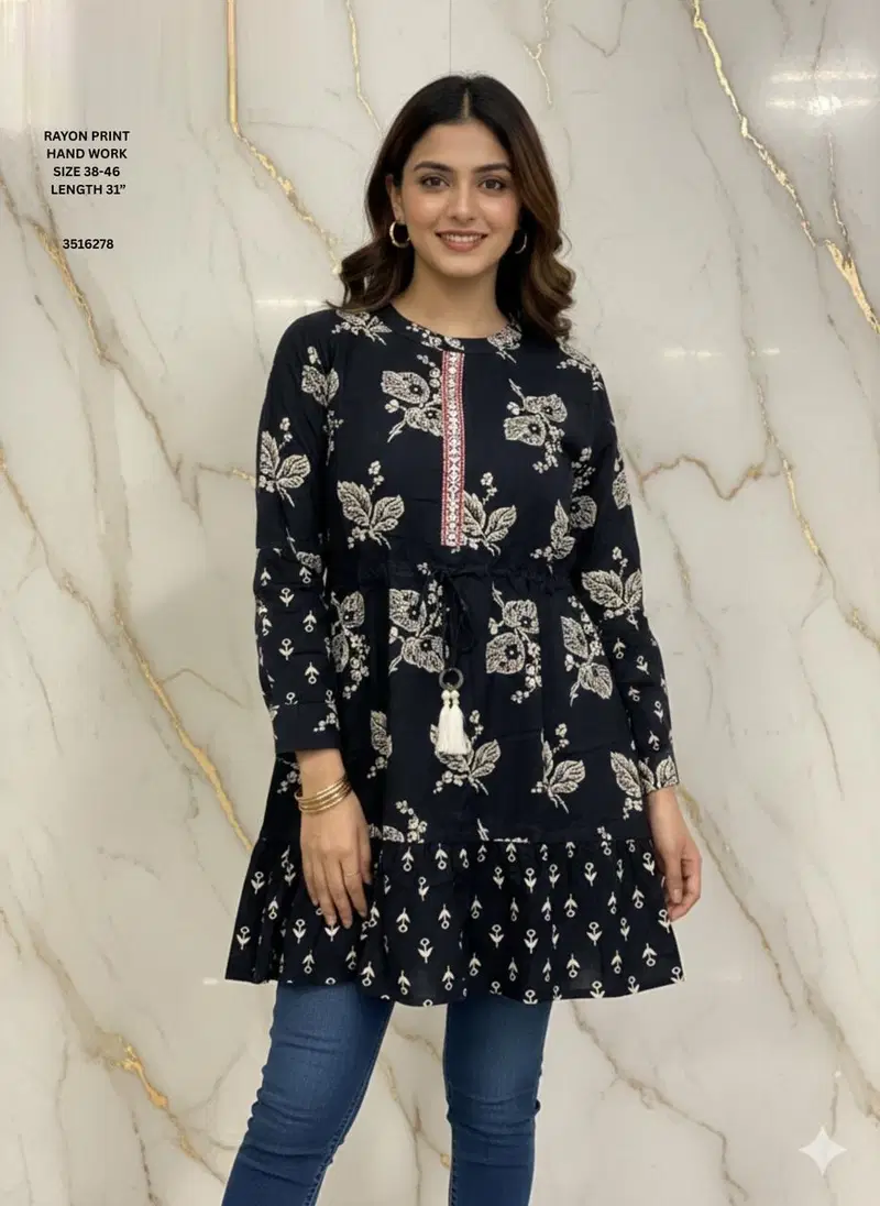 Naisha K 612 Rayon With Print Casual Wear Short Top Collection