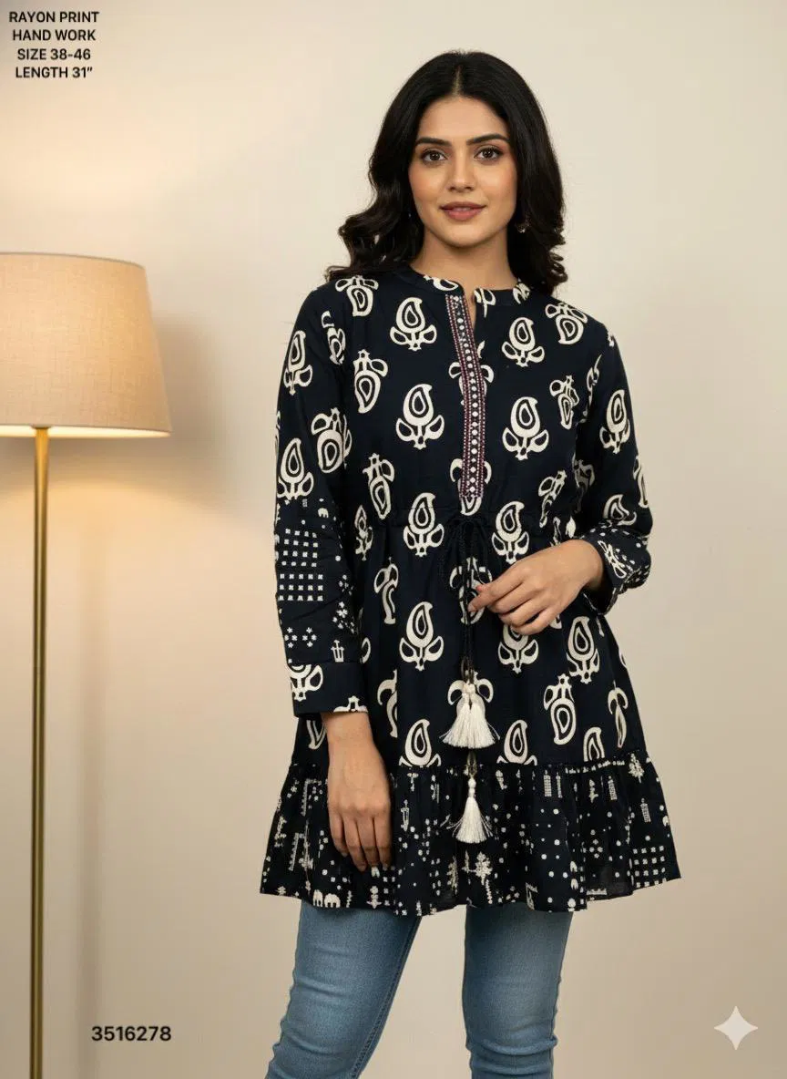 Naisha K 612 Rayon With Print Casual Wear Short Top Collection