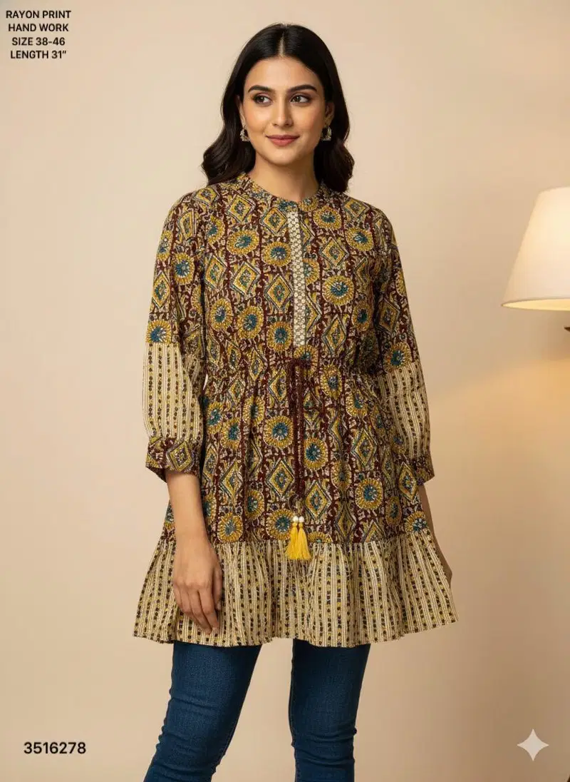 Naisha K 612 Rayon With Print Casual Wear Short Top Collection