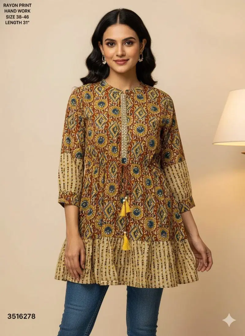 Naisha K 612 Rayon With Print Casual Wear Short Top Collection