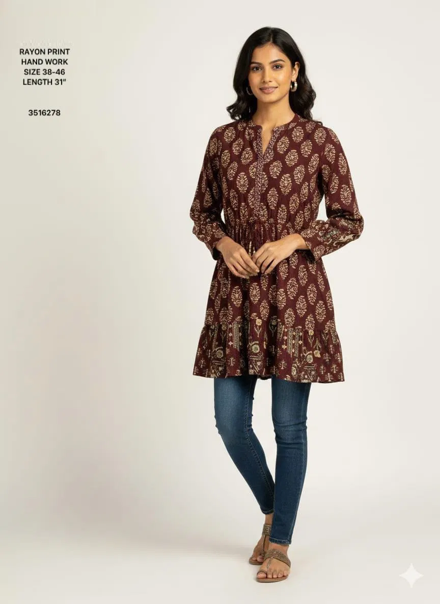 Naisha K 612 Rayon With Print Casual Wear Short Top Collection