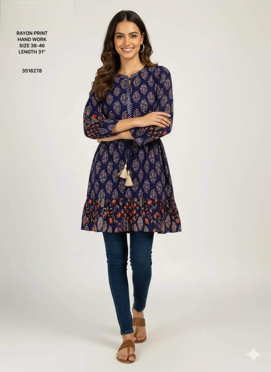 Naisha K 612 Rayon With Print Casual Wear Short Top Collection