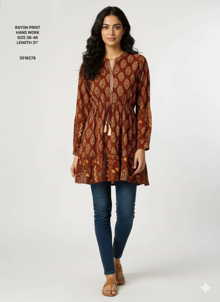 Naisha K 612 Rayon With Print Casual Wear Short Top Collection