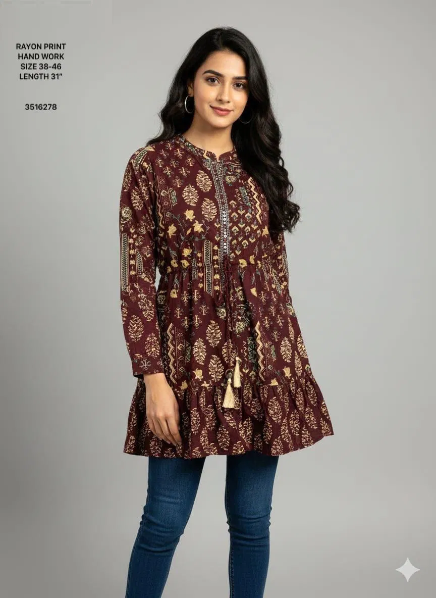 Naisha K 612 Rayon With Print Casual Wear Short Top Collection