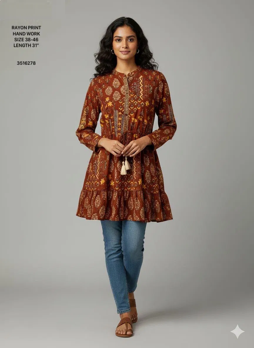 Naisha K 612 Rayon With Print Casual Wear Short Top Collection