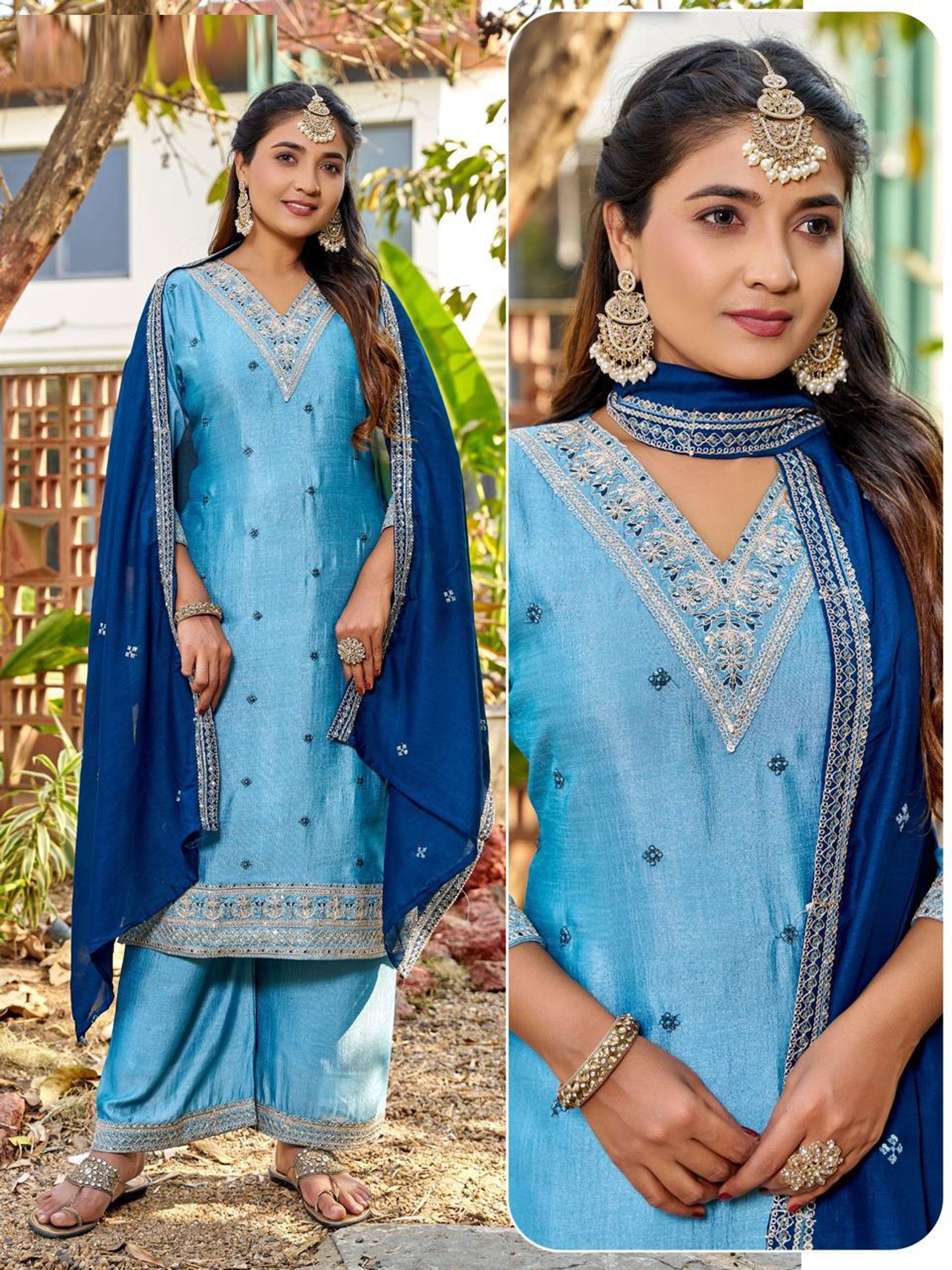 Naisha K 611 Vichitra Silk With Work Kurti Pant And Dupatta Collection