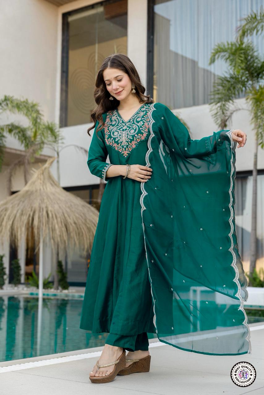 Lekha KL 2007 Chinon Embroidery Kurti Bottom With Dupatta
