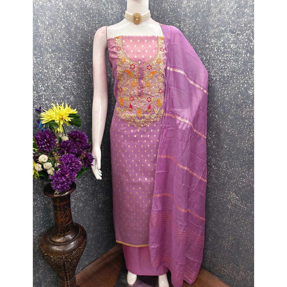 Designer Amola Simmer Silk Zakard Booti Kodding Squance Work Dress Material Collection 