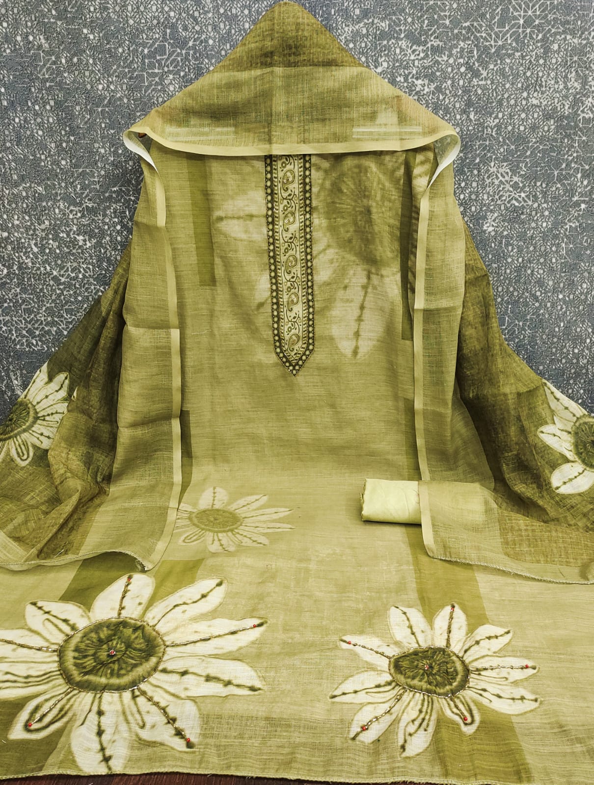 Designer Tiktok Lilan Cotton Digita print Khatli Beads Aari Beads Work Dress Material Collection 