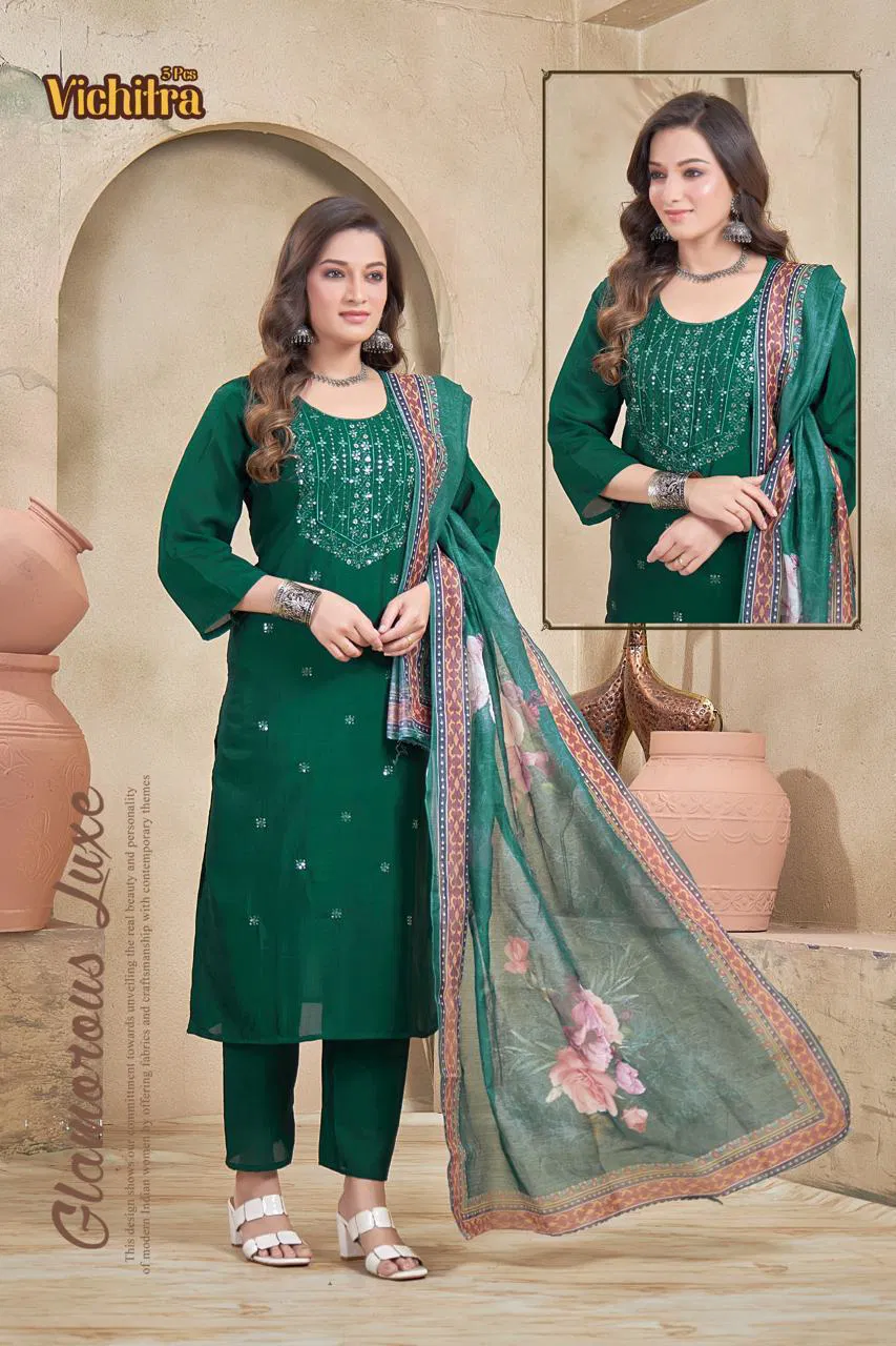 Vichitra Vol 1 Simar Embroidery Designer Kurti With Pant Dupatta