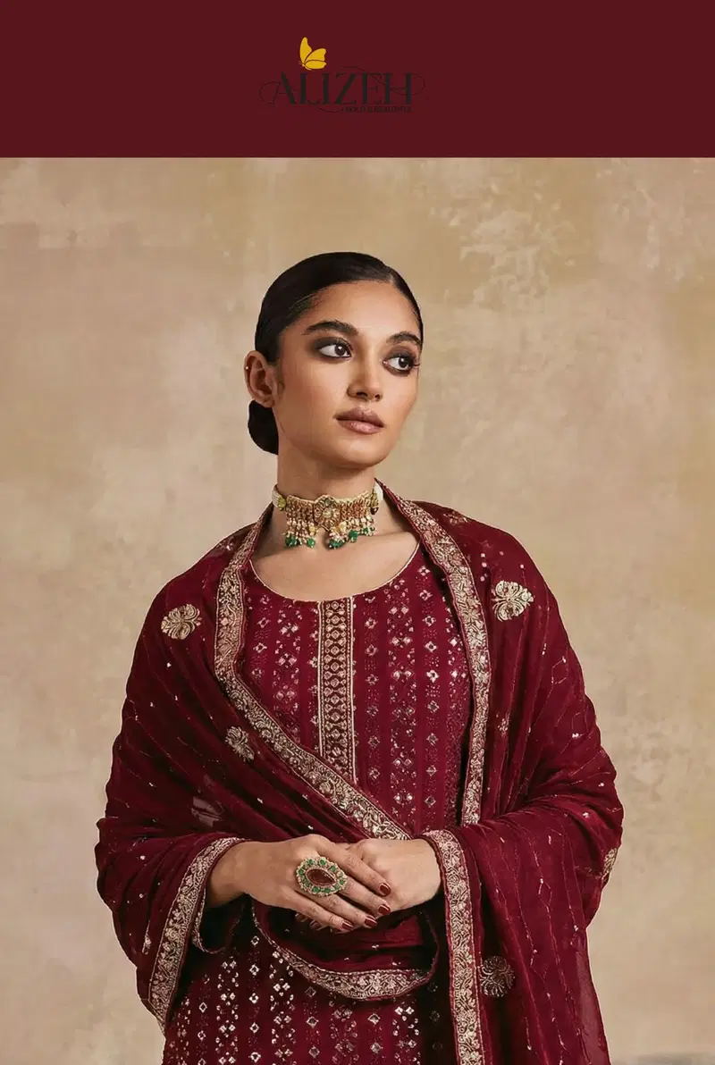 Alizeh 7070 To 7072 Georgette With Embroidered Work Kurti Pant And Dupatta