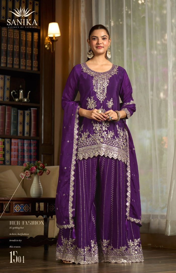 Sanika Yaari Chinon Silk Embroidery Wedding Wear Salwar Kameez