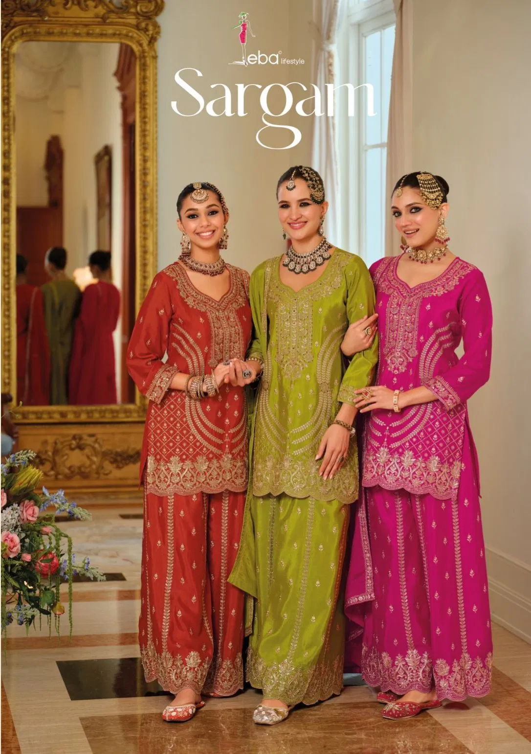 Eba Sargam Chinon With Embroidery Work Top Bottom And Dupatta