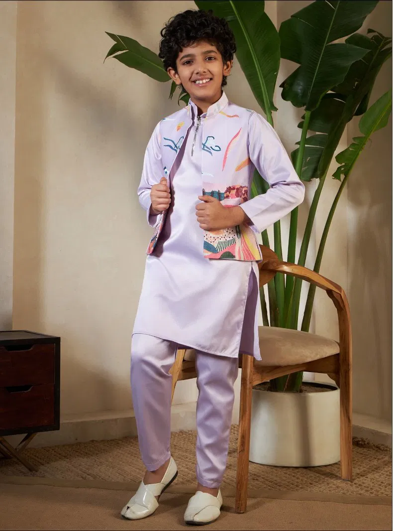 Clleora Ethnic Carnival Satin Silk Thread Work Kurta Pant And Koti