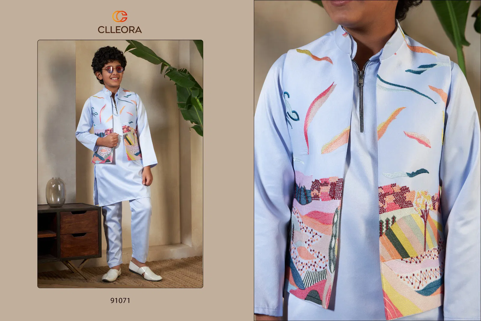 Clleora Ethnic Carnival Satin Silk Thread Work Kurta Pant And Koti