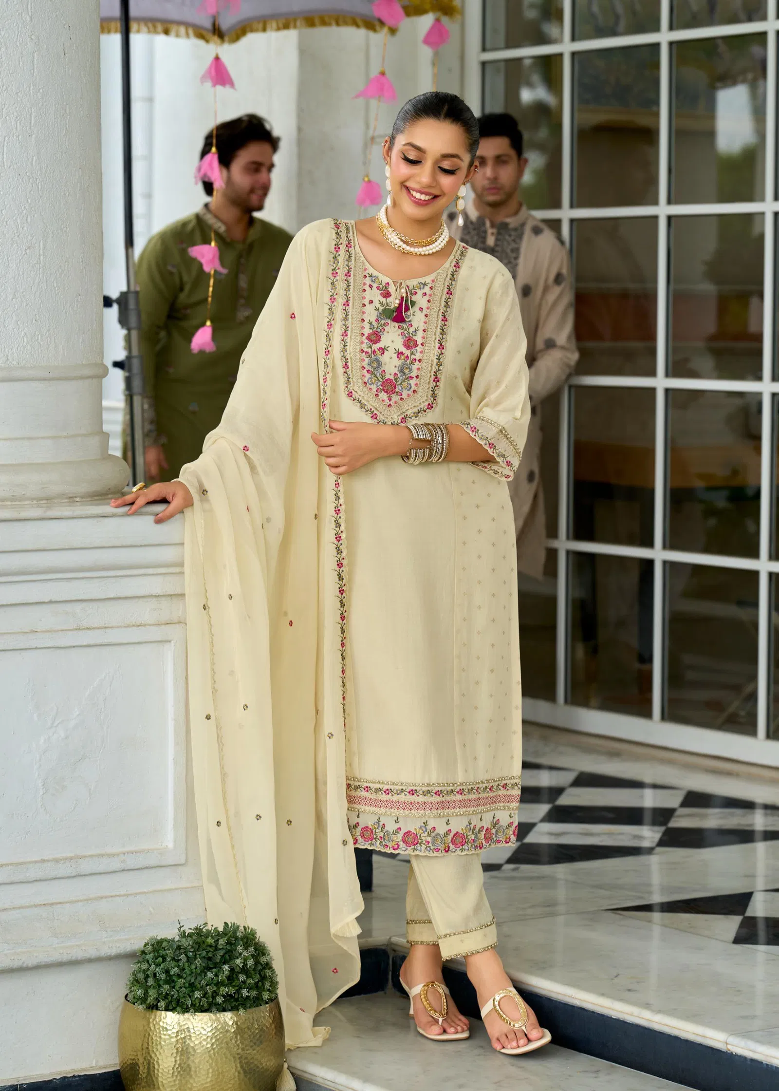 Prm Sawariya Mul Chanderi Jacquard With Handwork Top Bottom And Dupatta