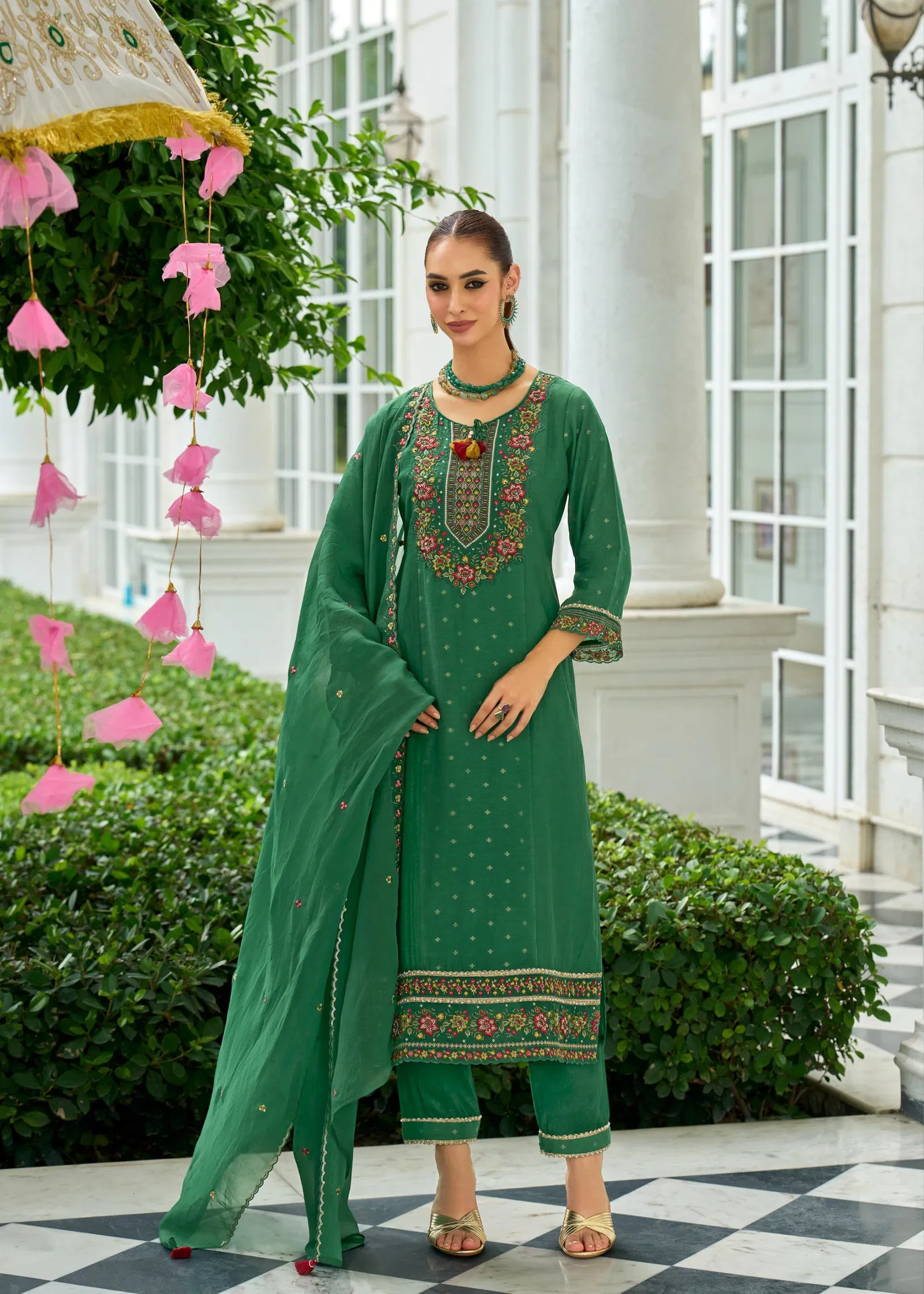 Prm Sawariya Mul Chanderi Jacquard With Handwork Top Bottom And Dupatta