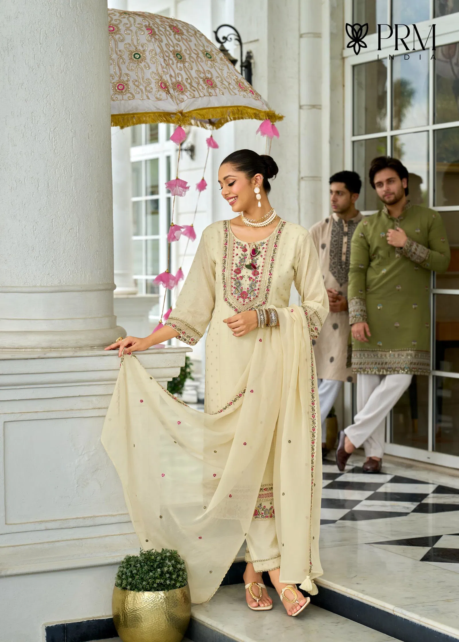 Prm Sawariya Mul Chanderi Jacquard With Handwork Top Bottom And Dupatta