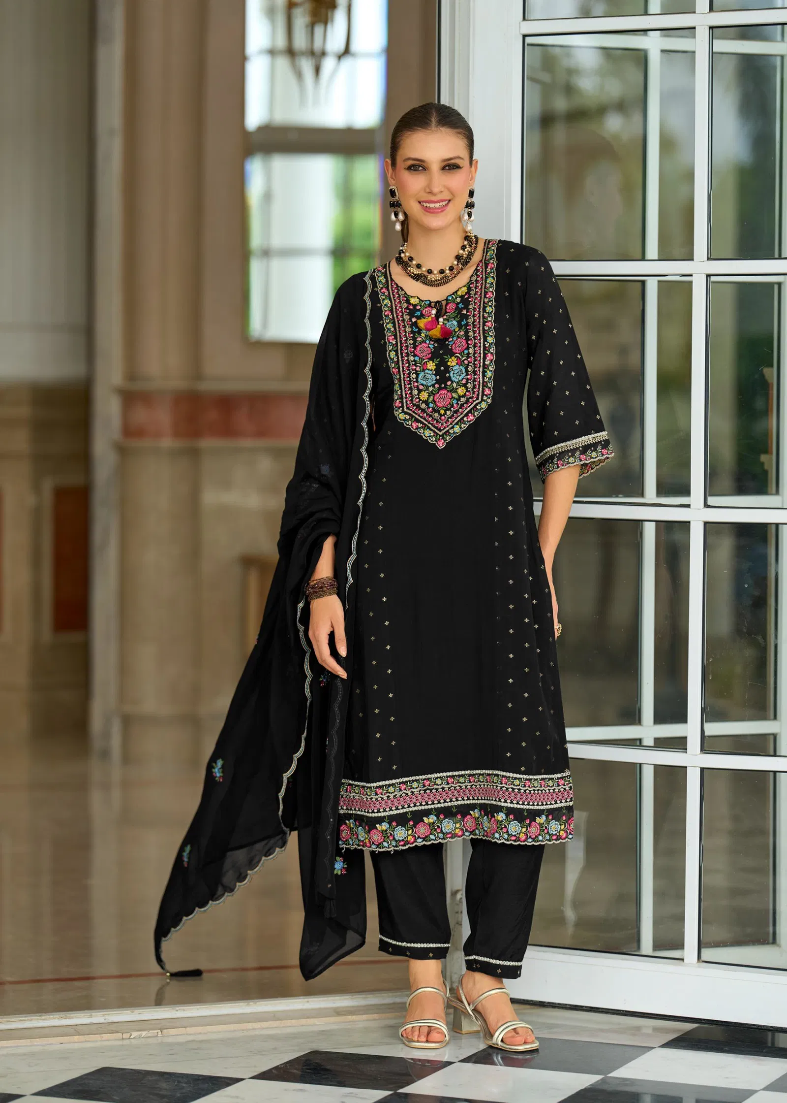 Prm Sawariya Mul Chanderi Jacquard With Handwork Top Bottom And Dupatta