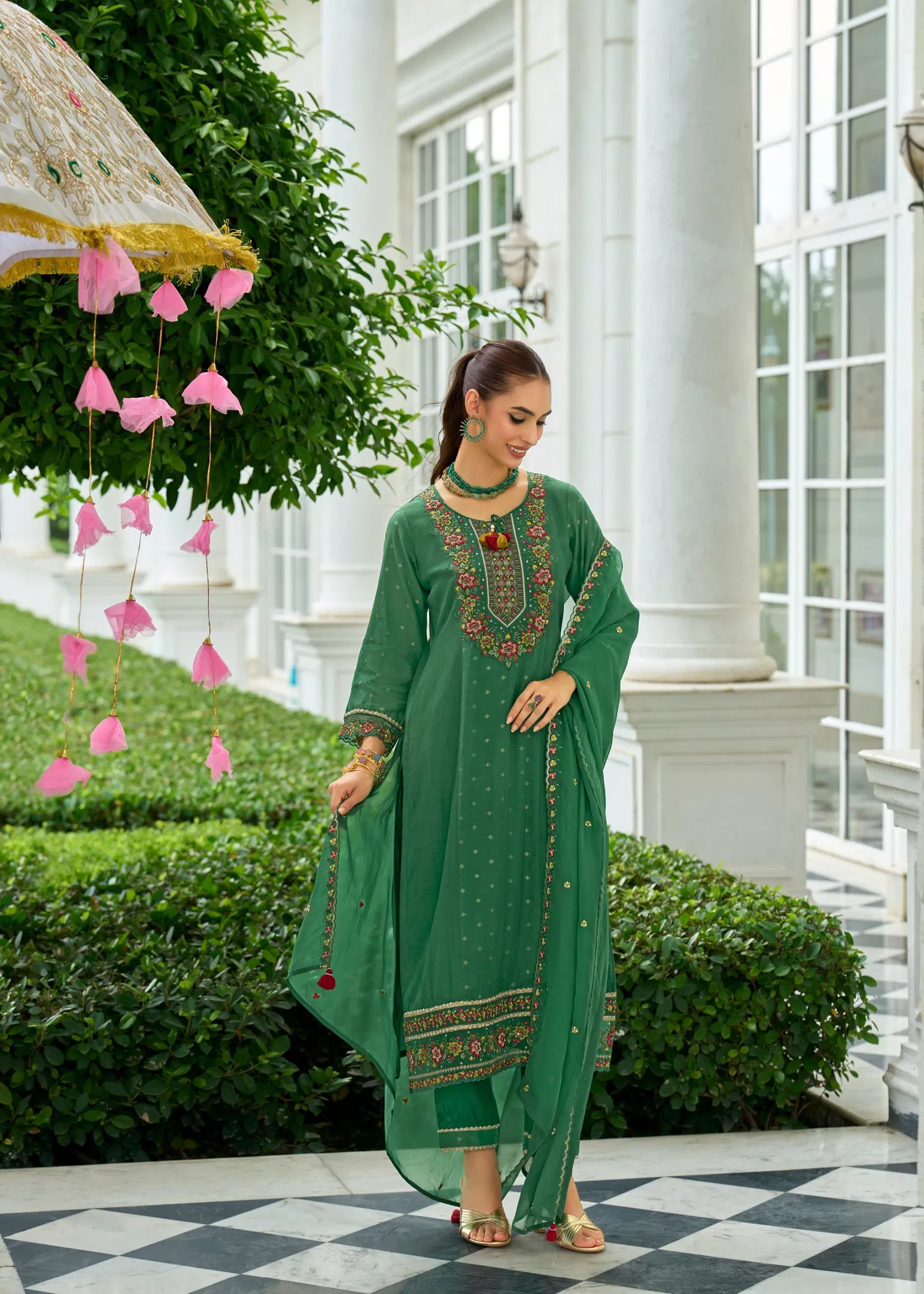 Prm Sawariya Mul Chanderi Jacquard With Handwork Top Bottom And Dupatta