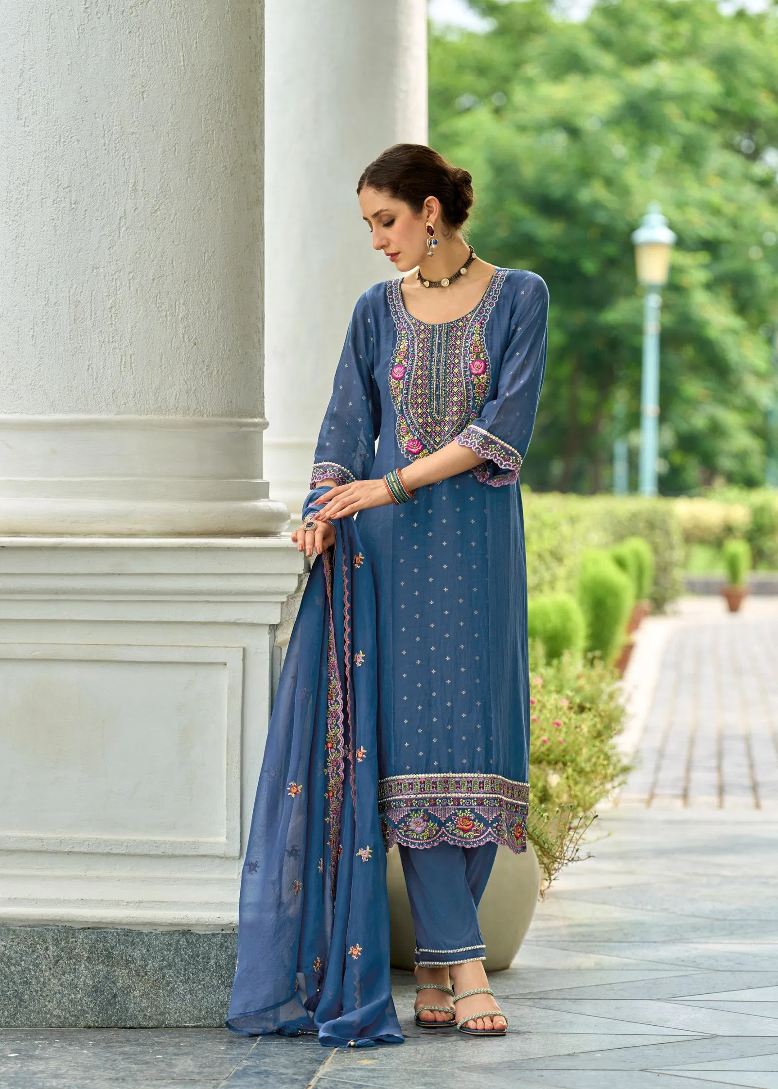 Prm Sawariya Mul Chanderi Jacquard With Handwork Top Bottom And Dupatta