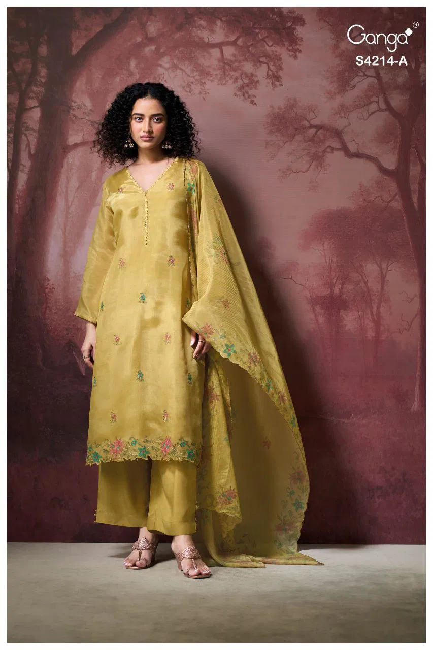 Ganga Hrishya 4214 Bemberg Silk WIth Embroidery Work Dress Material Collection 