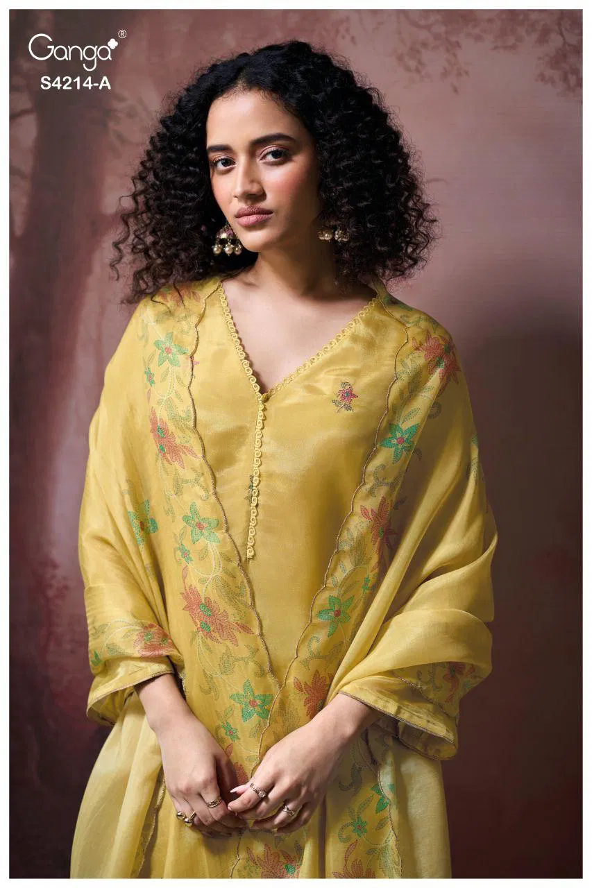 Ganga Hrishya 4214 Bemberg Silk WIth Embroidery Work Dress Material Collection 
