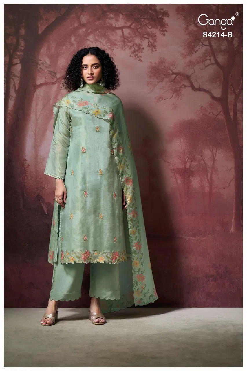 Ganga Hrishya 4214 Bemberg Silk WIth Embroidery Work Dress Material Collection 