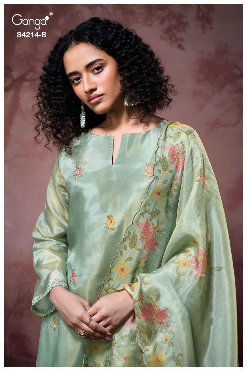 Ganga Hrishya 4214 Bemberg Silk WIth Embroidery Work Dress Material Collection 
