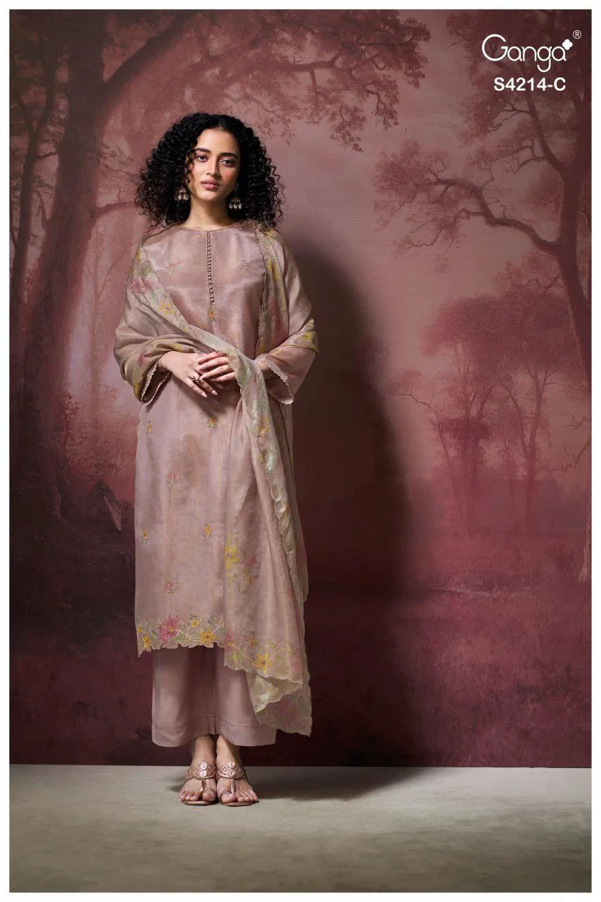 Ganga Hrishya 4214 Bemberg Silk WIth Embroidery Work Dress Material Collection 