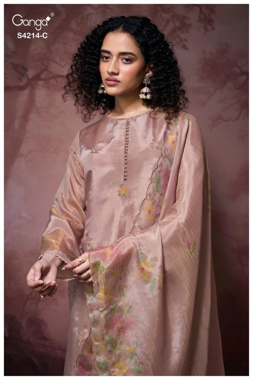 Ganga Hrishya 4214 Bemberg Silk WIth Embroidery Work Dress Material Collection 